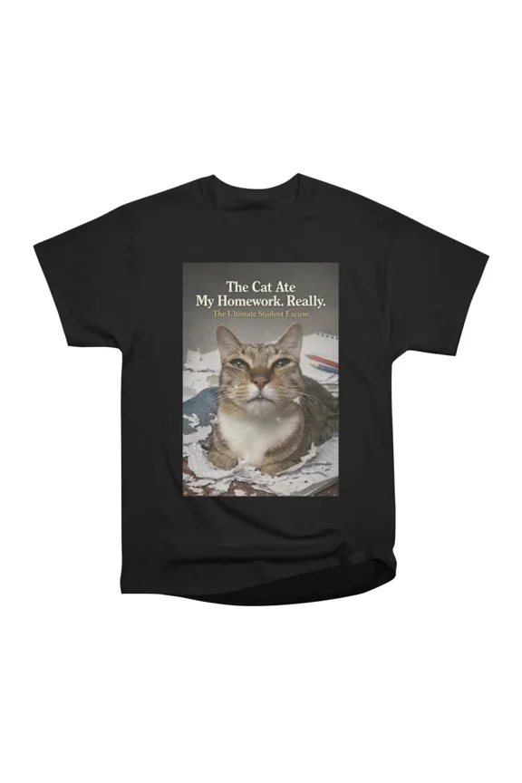 The Cat Ate My Homework Caught in the Act T-Shirt Tee Gift For Him Merch For Her Apparel F