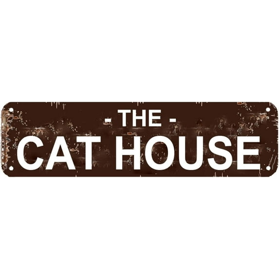The Cat House Sign Funny Metal Door Name Plate Plaque Rustic Man Cave Vintage Novelty Street Farm House Garage Wall Decor Metal Sign 15.8 x 3.94 Inch