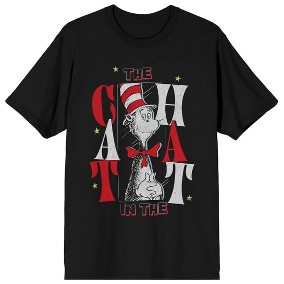 The Cat In The Hat Stars Adult Black Crew Neck Short Sleeve T-shirt - XS