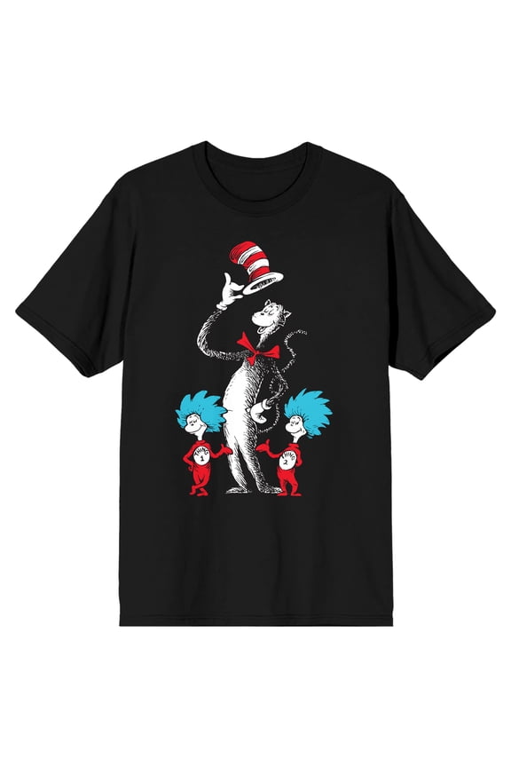 The Cat In The Hat Thing 1 & Thing 2 Adult Black Crew Neck Short Sleeve T-shirt-Small