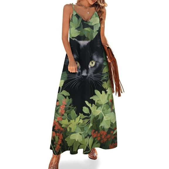 The Cat Is Hiding Design Sleeveless Dress Woman Fashion Long Dresses Women's Summer Suit Dress 2025
