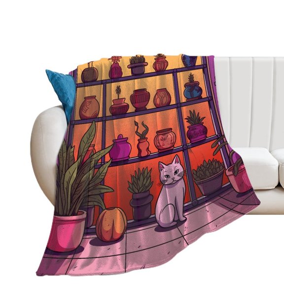 The Cat Is Hiding Flannel Blanket Lightweight Blanket for Couch Sofa Bed, Super Soft Cozy Print Warm Blanket