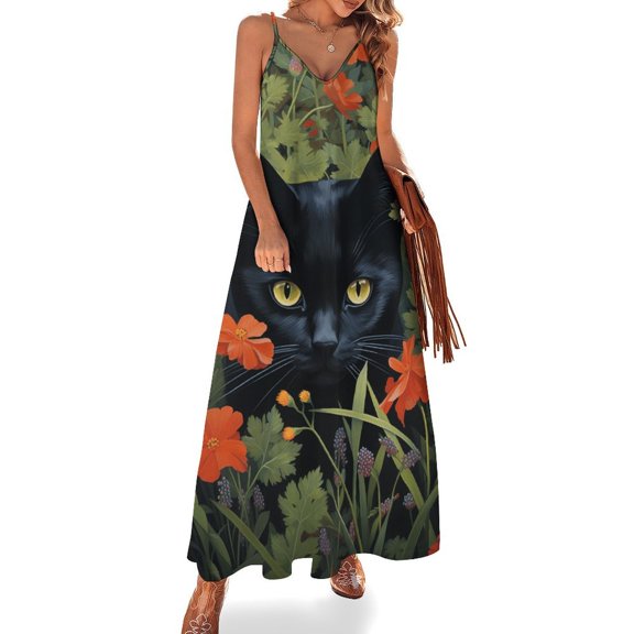 The Cat Is Hiding Sleeveless Dress for Women Clothing Female Women's Summer Skirt
