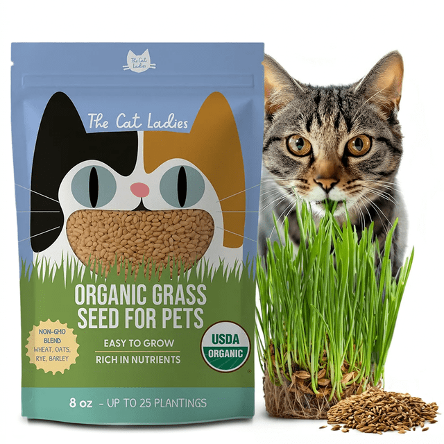The Cat Ladies Organic Grass Seed Blend, Non GMO, For Cats and Dogs, 8 ...