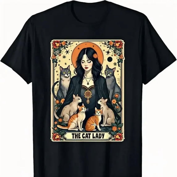 The Cat Lady Tarot Card Shirt Women Witchy Gothic Cat Mom T-Shirt Novelty Graphic T Shirt funny tshirt
