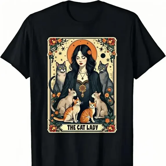 The Cat Lady Tarot Card Shirt Women Witchy Gothic Cat Mom T-Shirt Novelty Graphic T Shirt funny tshirt