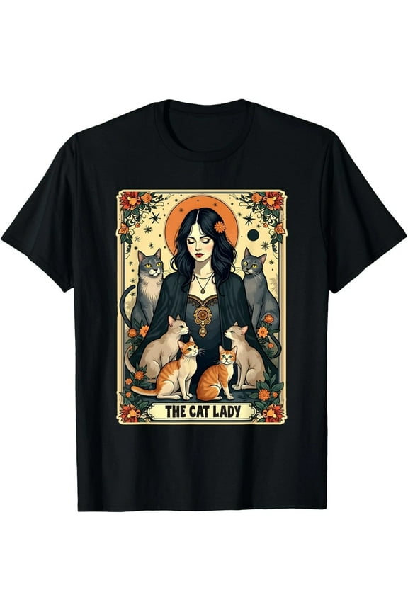 The Cat Lady Tarot Card Shirt Women Witchy Gothic Cat Mom T-Shirt