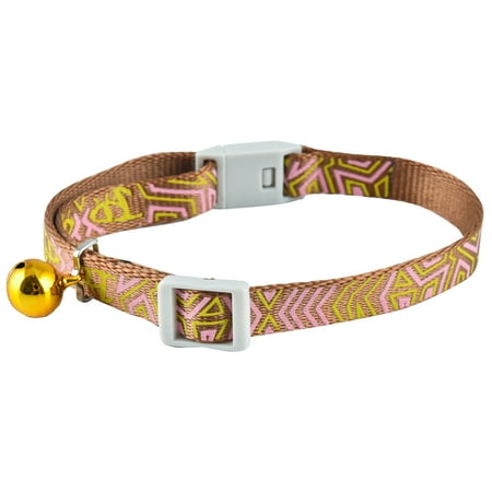 Jeffers Pet Cat Collar with Bell – Reflective Breakaway Plastic Safety Collar for Kittens & Adult Cats, Adjustable Single Ply Nylon, High Visibility Indoor & Outdoor Use– Geometric Pattern, Chocolate