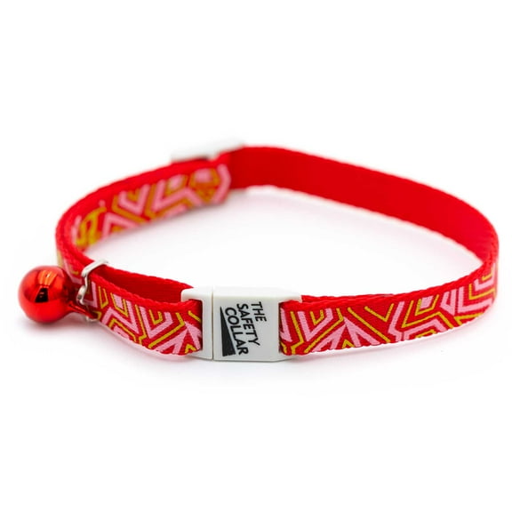 Jeffers Pet Cat Collar with Bell – Reflective Breakaway Plastic Safety Collar for Kittens & Adult Cats, Adjustable Single Ply Nylon, High Visibility Indoor & Outdoor Use – Geometric Pattern, Red