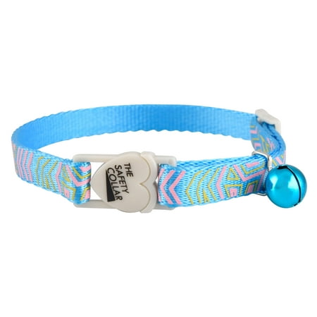 Jeffers Pet Cat Collar with Bell – Reflective Breakaway Plastic Safety Collar for Kittens & Adult Cats, Adjustable SinglePly Nylon, High Visibility Indoor & Outdoor Use– Geometric Pattern, Light Blue
