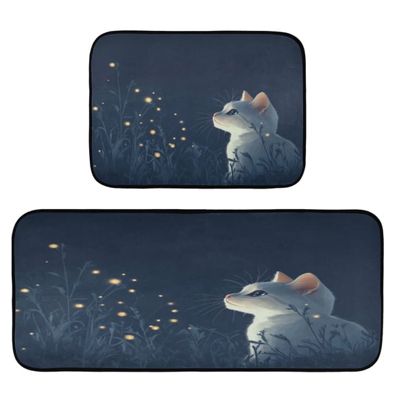 The Cat at Night 2-Piece Kitchen Carpet Mat Set, Non-Slip Memory Foam, Soft for Kitchen and Living Room Use