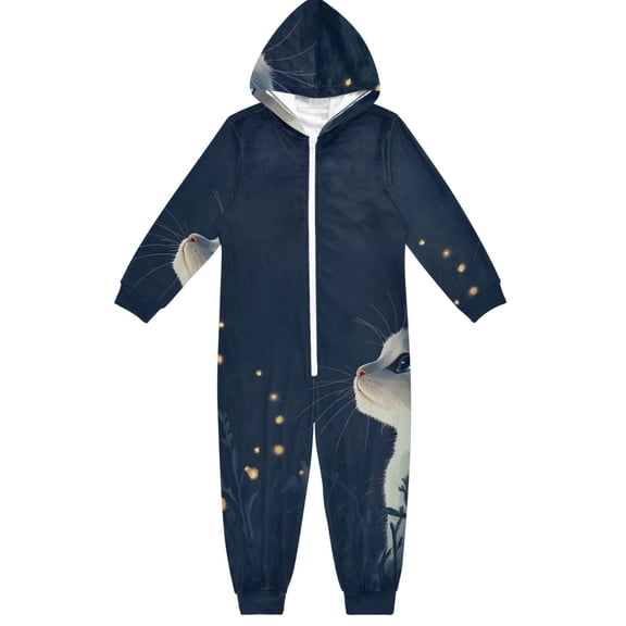 The Cat at Night One Piece Pajamas Soft Jumpsuit Cozy Sleep and Play Romper Zipper and Pockets 5-6T