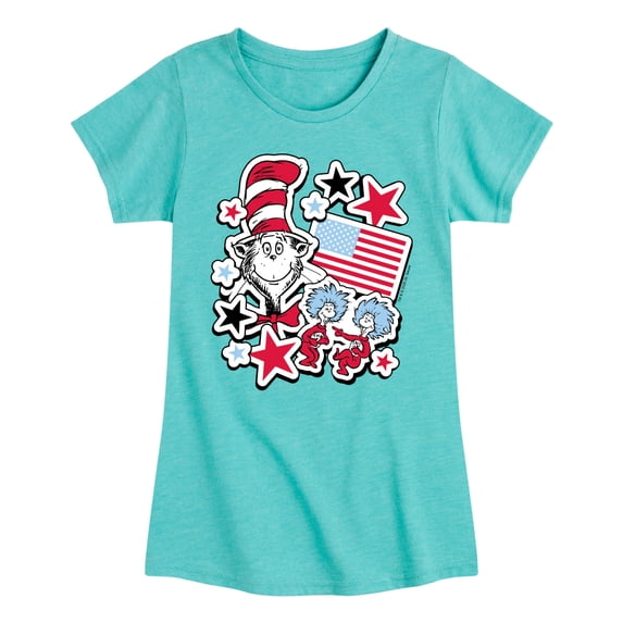 The Cat in the Hat - Americana Stickers - Youth Girls Fitted Short Sleeve T-Shirt