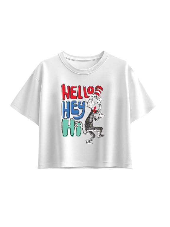 - Hello Hey Hi Girls' Short Sleeve Boxy Graphic T-Shirt
