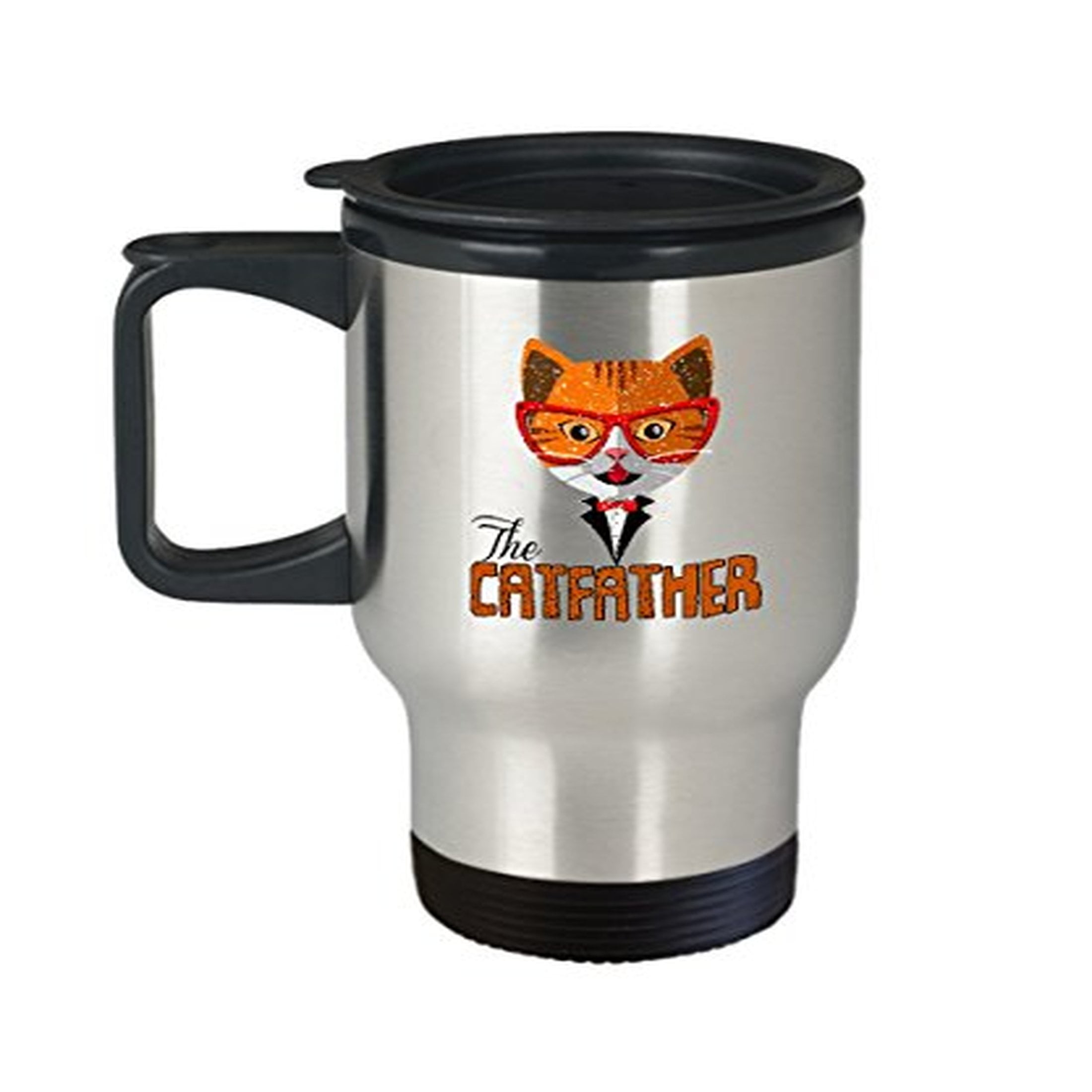 The Catfather Mug - Cat Lovers Gift For Men - 14 Oz Stainless Steel Travel Coffee Cup