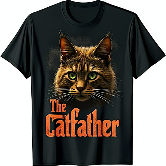 The Catfather T-Shirt Funny Tabby Cat Design with Mafia Don Vibe Black Tee