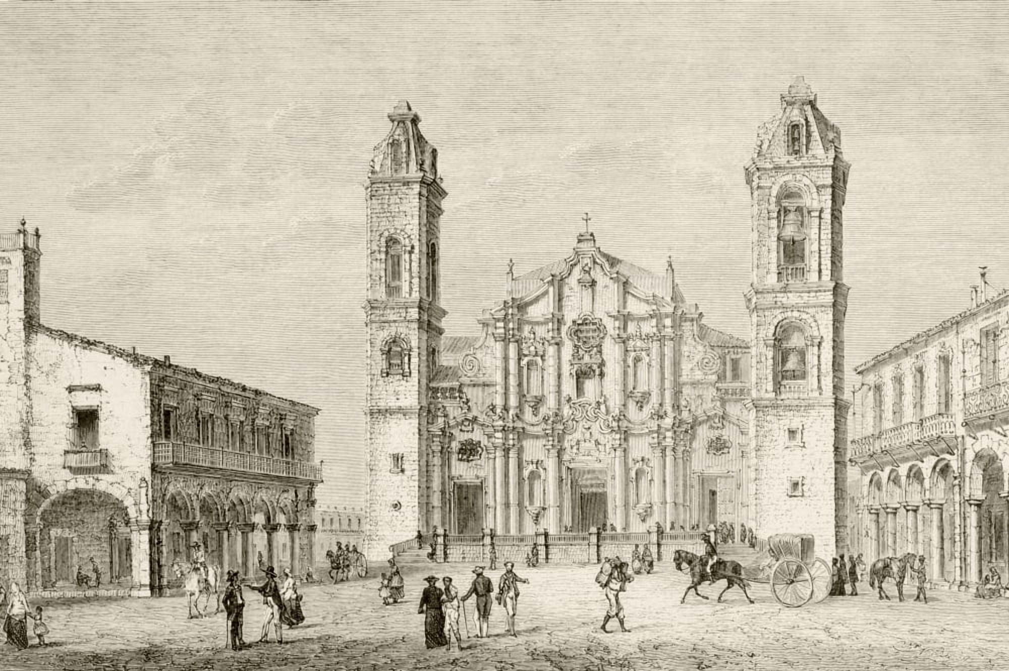 The Cathedral In Havana Cuba Circa 1880S From A 19Th Century Illustration Canvas Art - Ken Welsh Design Pics (18 x 11)