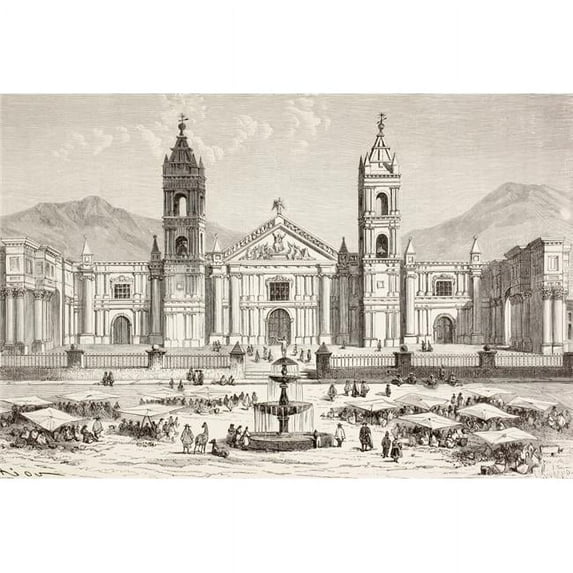 The Cathedral & Plaza De Armas At Arequipa, Peru, In The 19th Century From A 19th Century Illustration Poster Print, 34 x 24 - Large