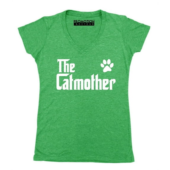 The Catmother Cat Lovers Mother's Day Women's V-neck, S, Heather Green