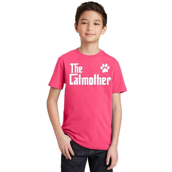 The Catmother Cat Lovers Mother's Day Youth T-shirt, Youth XS, Cyber Pink