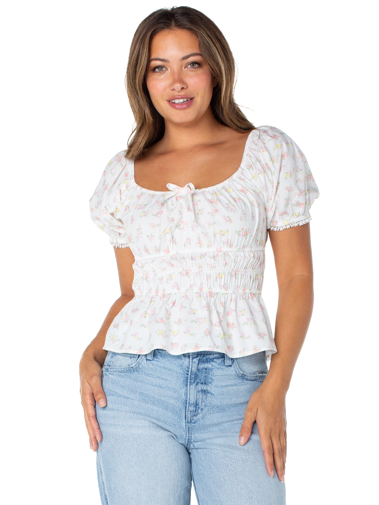 The Celebrity Pink Women's and Women's Plus Puff Sleeve Top, Sizes XS-XXXL