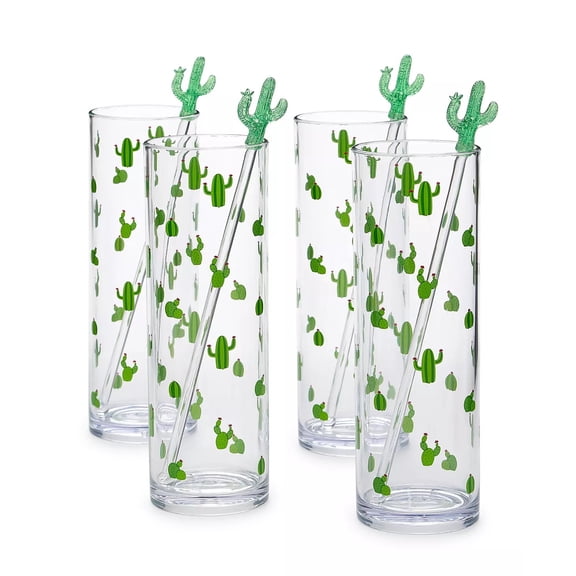 The Cellar Southwest Acrylic Cactus Tom Collins & Stirrers, Set Of 4,