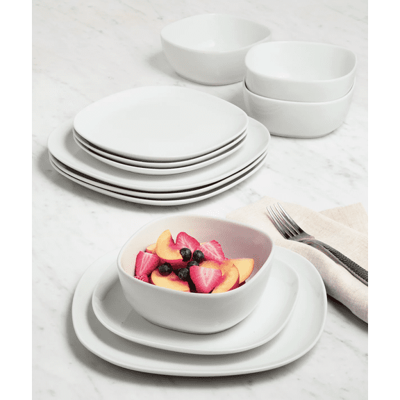 The Cellar Whiteware Soft Square 12 Pc. Dinnerware Set Service for 4