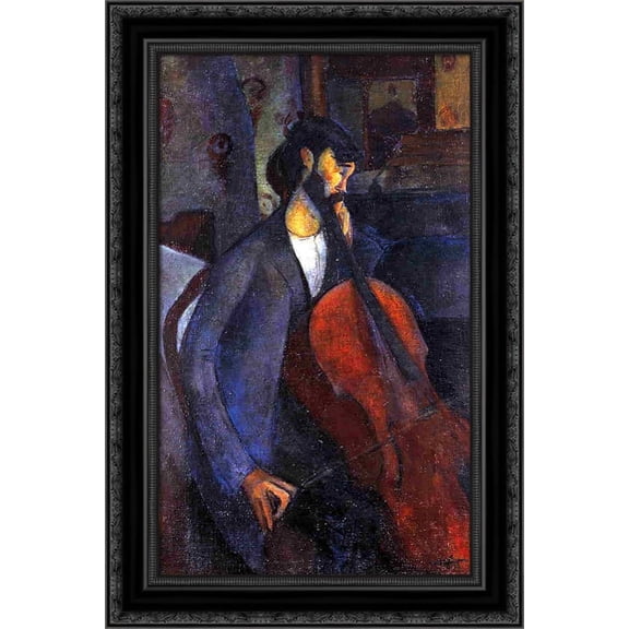 The Cellist 18x24 Black Ornate Wood Framed Canvas Art by Modigliani, Amedeo