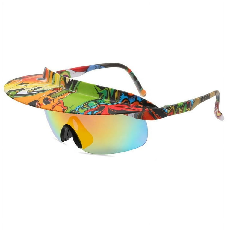 The Celly Plug Built in Visor Sunglasses 80s 90s Retro with Visor Hat Great For Lake River Beach Party Glasses