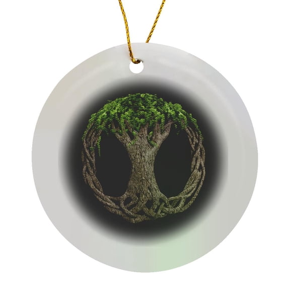 3drose, the Celtic Tree of Life Symbolized Strength, Wisdom and Long Life., Circle Porcelain Ornament