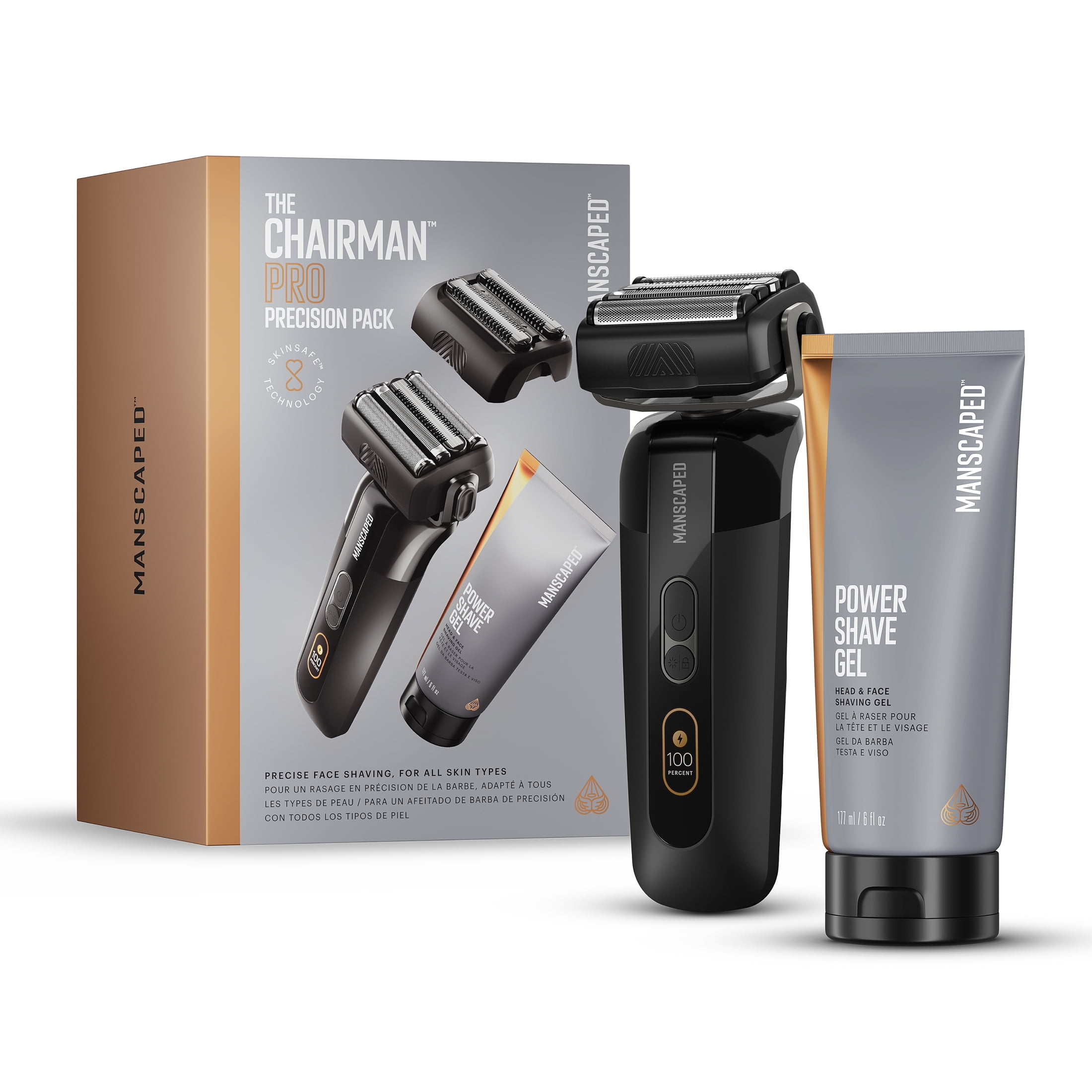 MANSCAPED The Chairman Pro Precision Pack, Electric Foil Face Shaver and SkinSafe Face Stubble Trimmer with Power Shave Gel