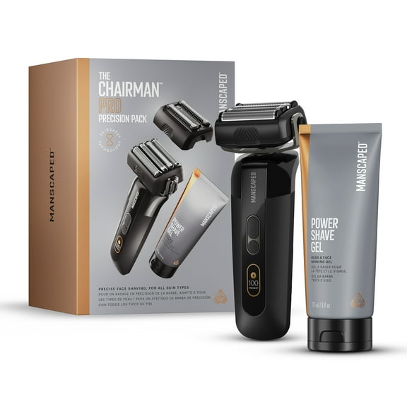 Manscaped Chairman Pro Precision Pack Foil Face Shaver & SkinSafe Face Stubble Trimmer with Shave Gel