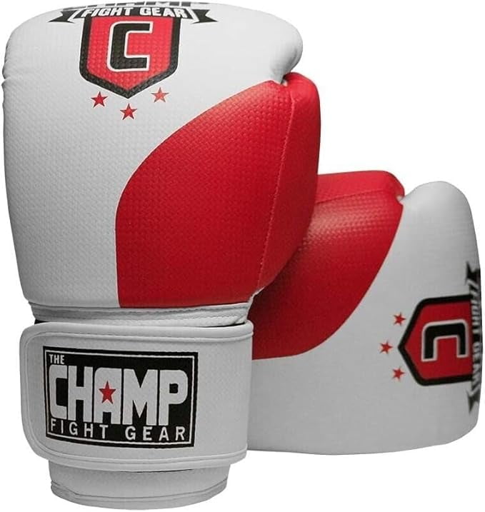 The Champ Fight Gear Alpha Series Boxing Gloves with Wrist Support for Boxing Kickboxing Muay Thai Training or Sparring Punching Bag Mitts,Red/White, 12Oz
