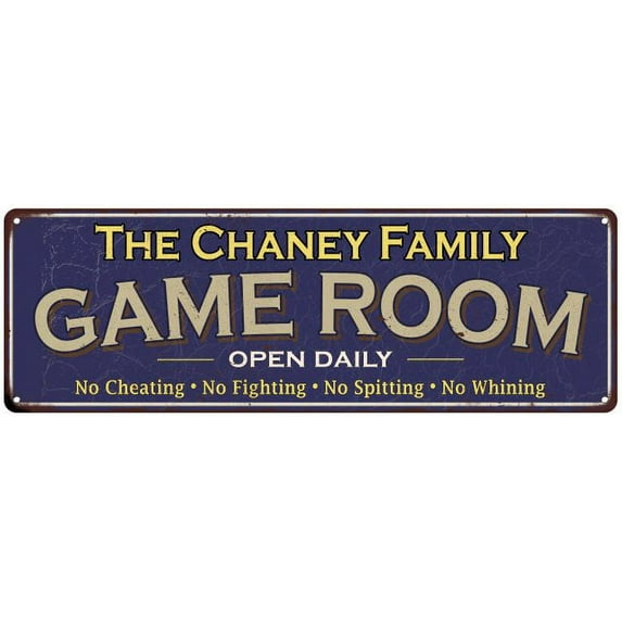 The Chaney Family Blue Game Room Metal 6x18 Sign 106180037616