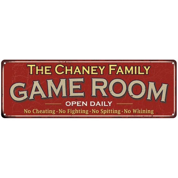 The Chaney Family Red Game Room Metal 8x24 Sign 108240038616