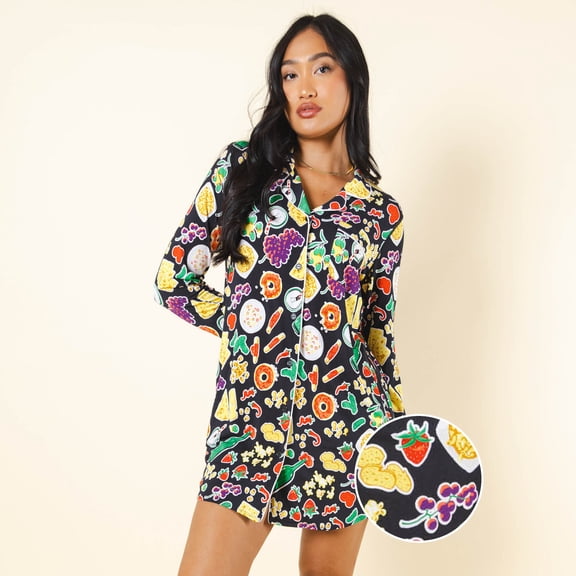 The Charcuterie - Shinesty Charcuterie SleepDeep Long Sleeve Pajama Dress  Small