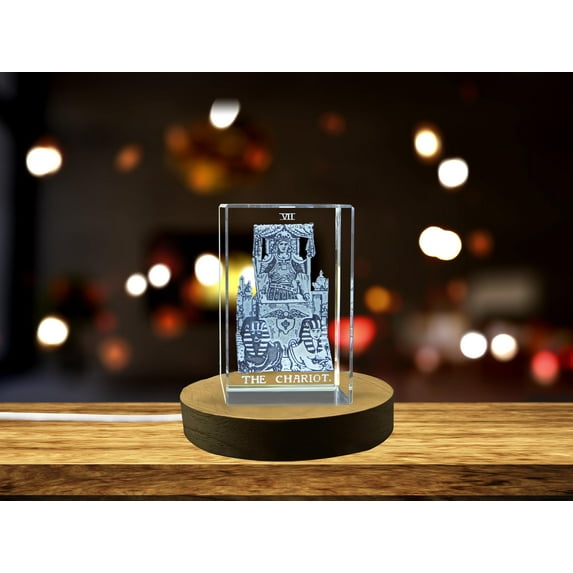 The Chariot Tarot Symbol Masterfully Engraved in Crystal
