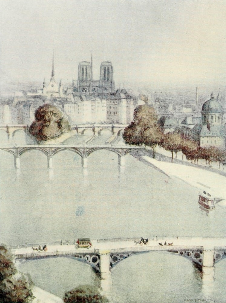 The Charm of Paris 1913 The Seine from the Louvre Canvas Art - Harry Morley (18 x 24)