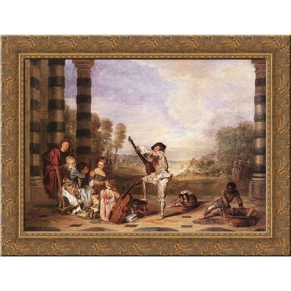 The Charmes of Life 24x18 Gold Ornate Wood Framed Canvas Art by Antoine Watteau