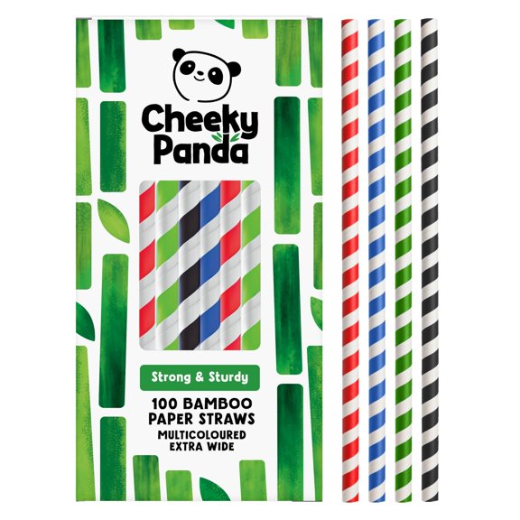 The Cheeky Panda Bamboo Paper Bubble Tea Straws | 100 Multicoloured Wide Drinking Straws | For Boba Tea, Milkshakes and Smoothies