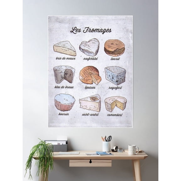 The Cheeses Of France Vintage French Cheese Guide Poster Wall Art, Modern Wall Decor For Living Room Bedroom, 16x24 UNFRAMED