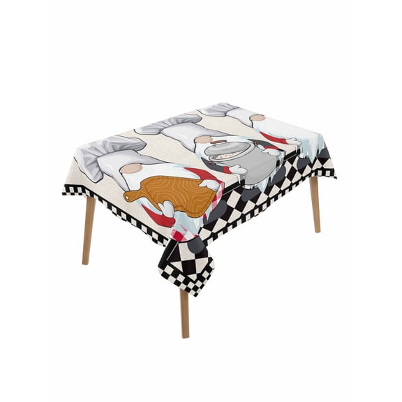 The Chef Table Cloth 60x84 Inch Rectangle, Gnome Kitchen Black Buffalo Plaid Waterproof Tablecloth Washable Table Cover for Party Picnic Dinner Decor