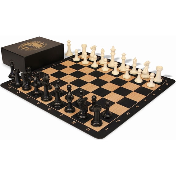 The Chess Store Executive Plastic Chess Set Black & Ivory Pieces with Macassar & Maple Floppy Board & Box - Black