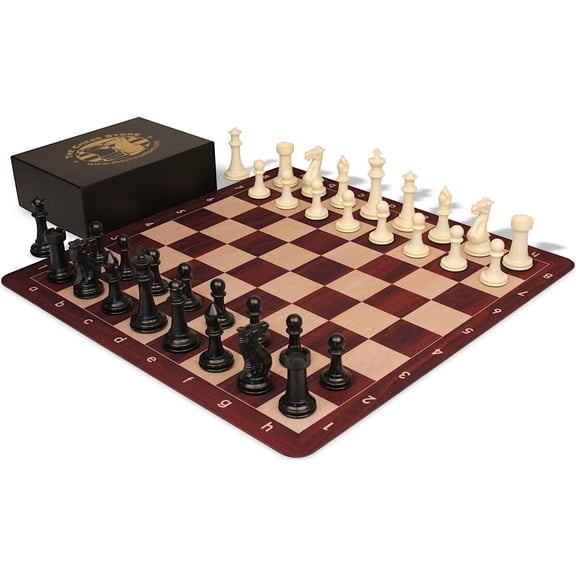 The Chess Store Executive Plastic Chess Set Black & Ivory Pieces with Rosewood & Maple Floppy Board & Box - Black
