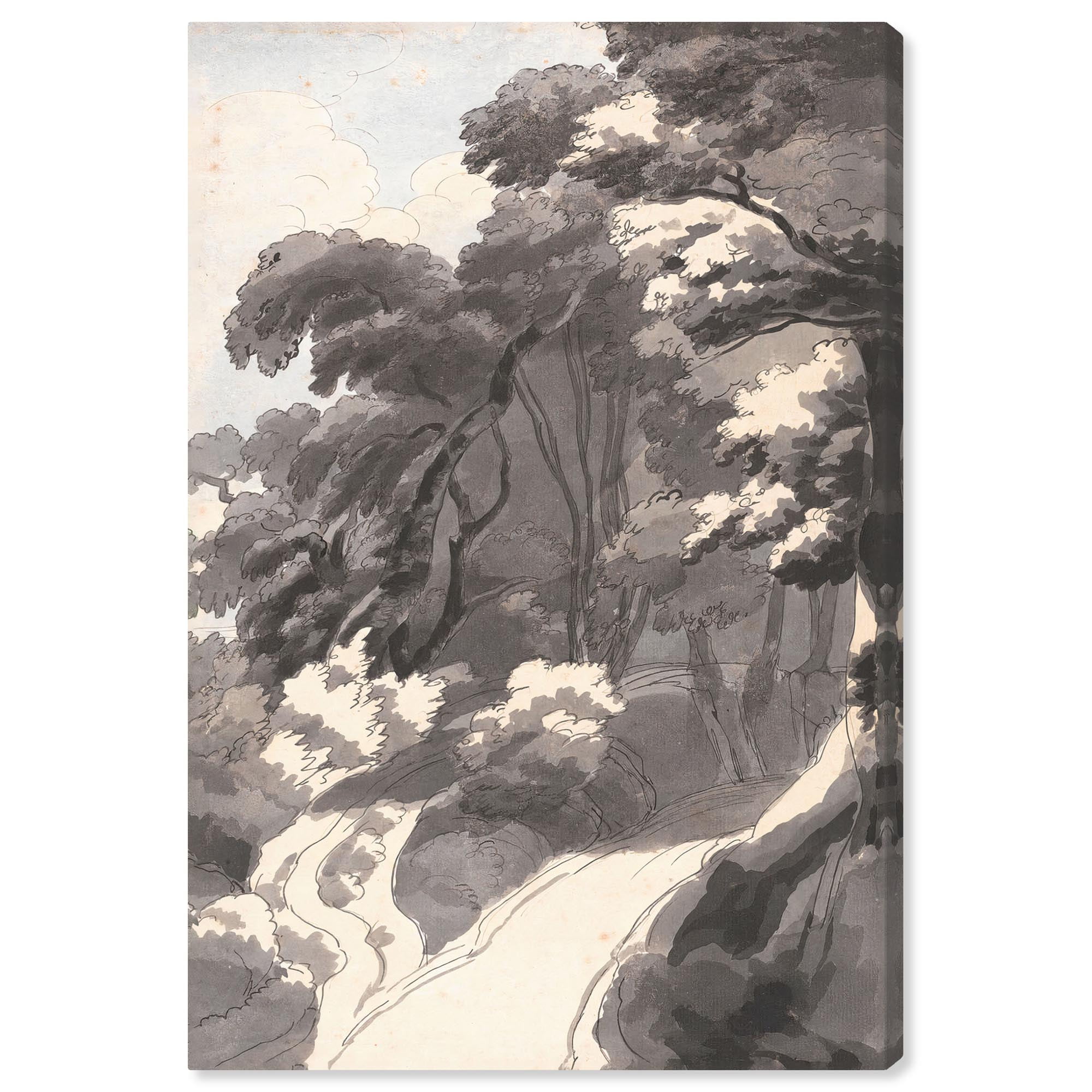 Vintage Gray and White Landscape Wrapped Canvas Art, 15" x 10"