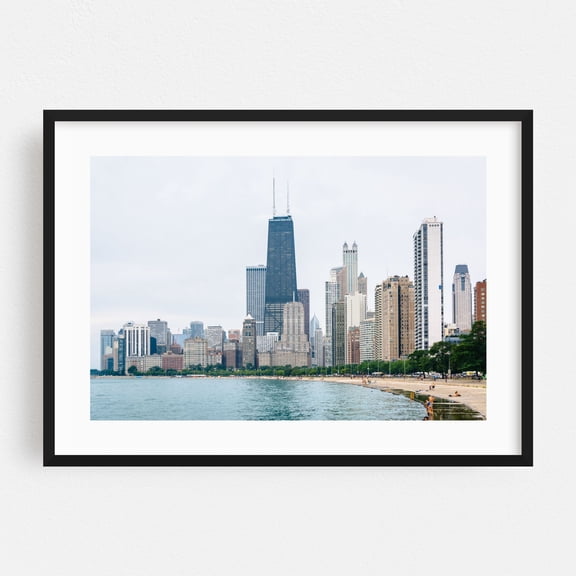 The Chicago Skyline - Chicago Illinois Photography Skyline City Architecture Coast Travel Poster Black Framed Wall Art Print 12 x 16 inches