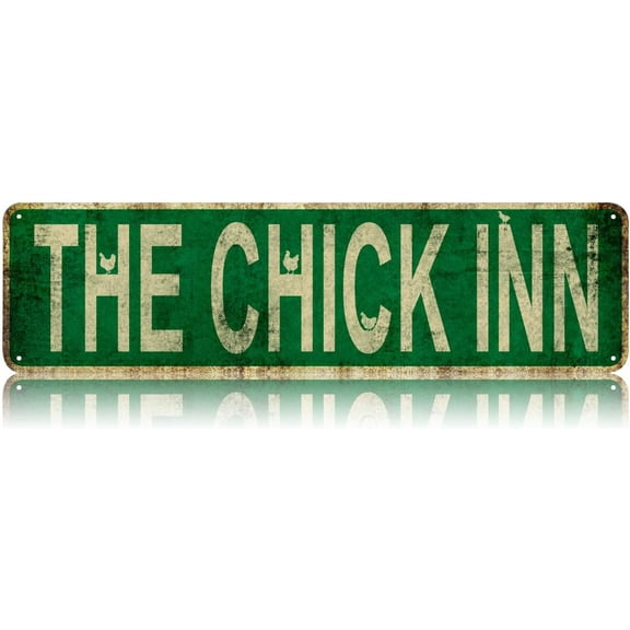 The Chick Inn Metal Tin Sign Funny Vintage Slim Street Signs 16 x 4 Inch Wall Art for Home Farmhouse Bar Cafe Garage Indoor Outdoor Decor