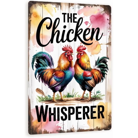The Chicken Whisperer Sign Rustic Watercolor Rooster Metal Farmhouse Decor Funny Country Wall Art For Chicken Lovers, Coops, Barns, Or Gifts 8x12