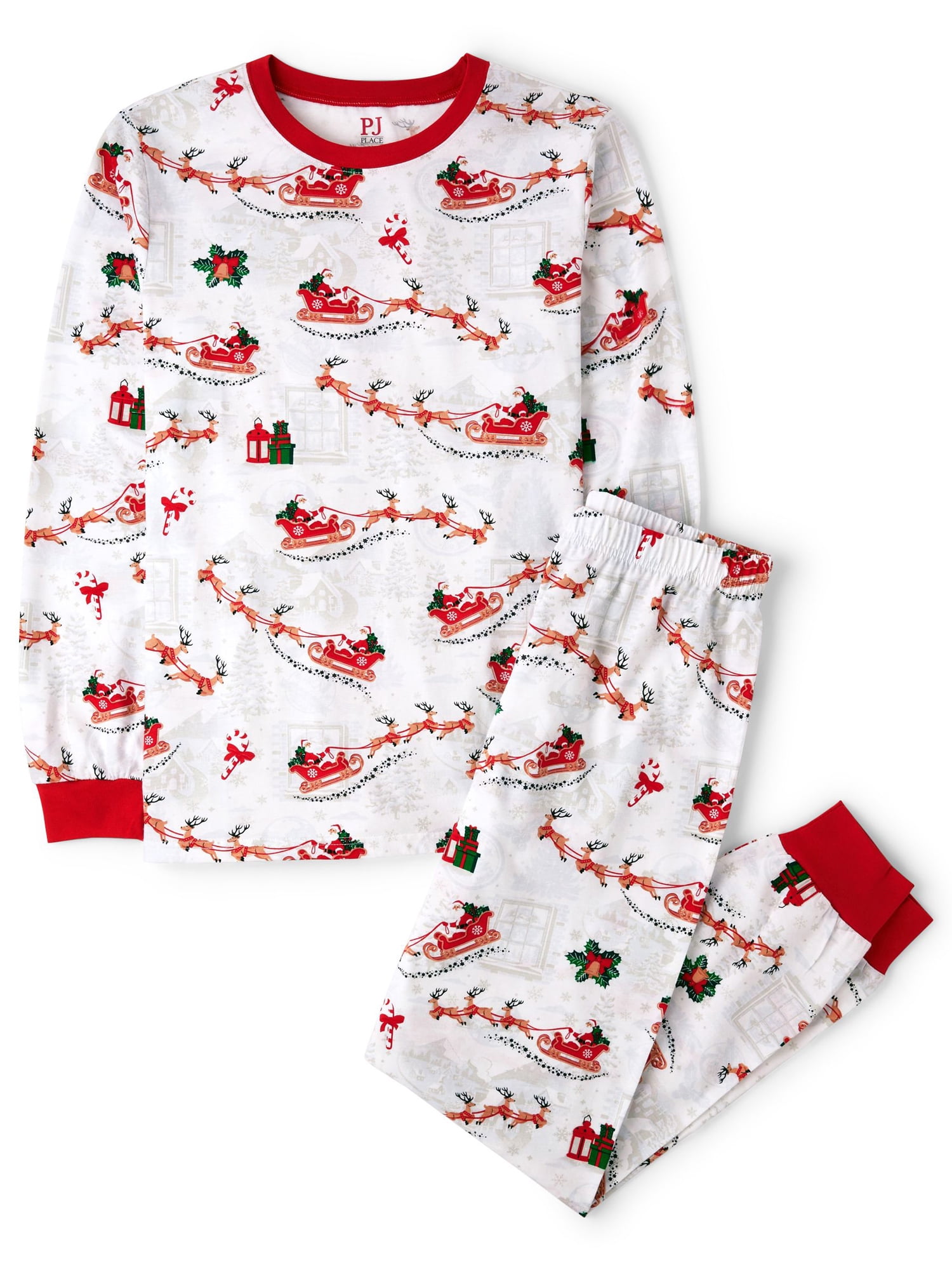 The Children's Place Adult Unisex Matching Family Santa Sleigh Cotton Pajamas, Adult Sizes XS-3XL