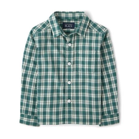 The Children's Place Baby And Toddler Boys Long Sleeve Plaid Textured Poplin Button Up Shirt, Sizes 6M-5T